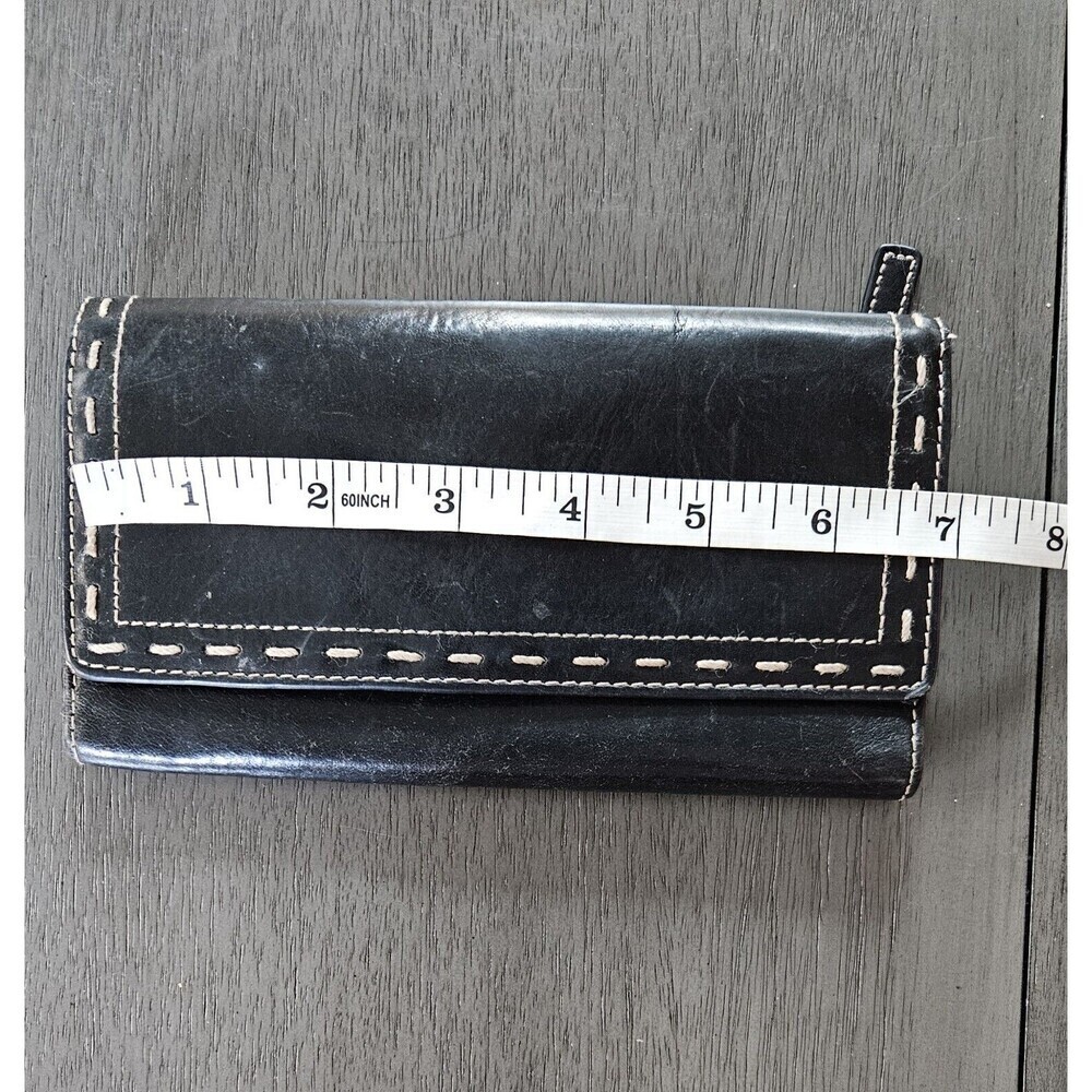 FOSSIL Tri Fold Wallet Black Leather Coin Pouch License Window Snap Closure - Picture 6 of 7